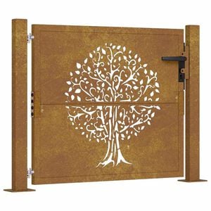 vidaXL Puerta de jard&iacute;n 100x75 cm de acero corten con dise&ntilde;o de &aacute;rbol