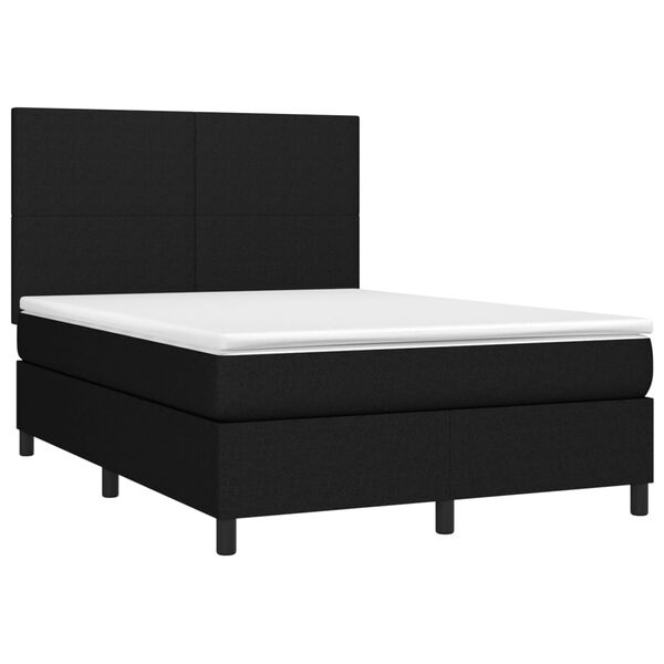 vidaXL Cama box spring colch&oacute;n y luces LED tela negro 140x190 cm