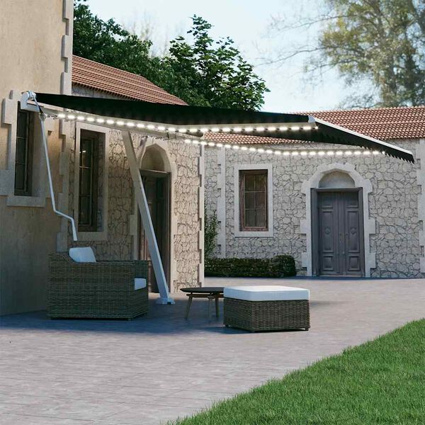 vidaXL Toldo autom&aacute;tico con LED y sensor de viento antracita 450x300cm