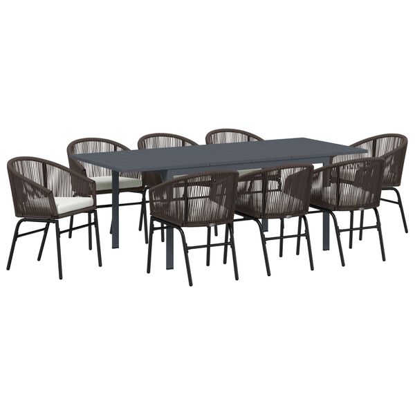 vidaXL Conjunto de Comedor de Jard&iacute;n 9 pcs Marr&oacute;n rat&aacute;n sint&eacute;tico