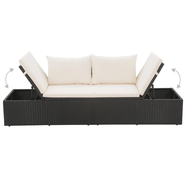 vidaXL Tumbona de jard&iacute;n con cojines y almohadas rat&aacute;n sint&eacute;tico negro