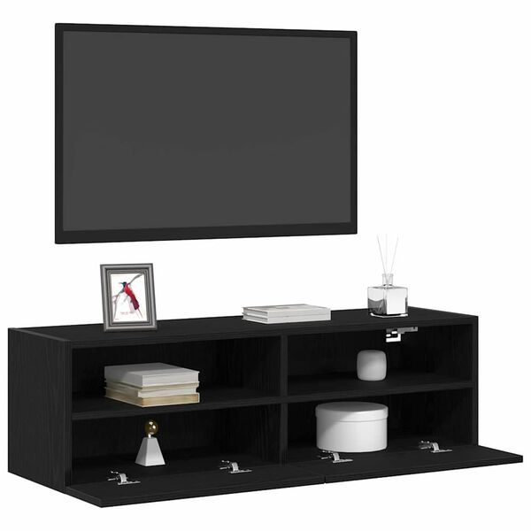 vidaXL Mueble de TV Montado en la Pared Roble Negro 100 x 30 x 30 cm