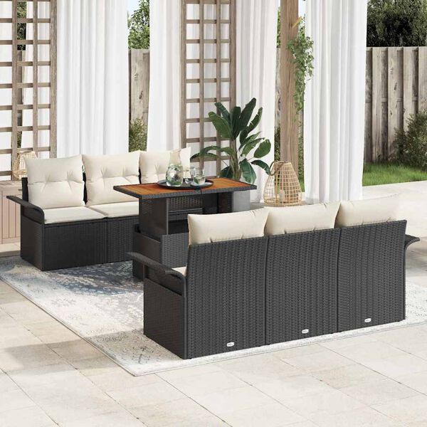 vidaXL Conjunto de sof&aacute; de jard&iacute;n 7 pcs Negro Polirat&aacute;n