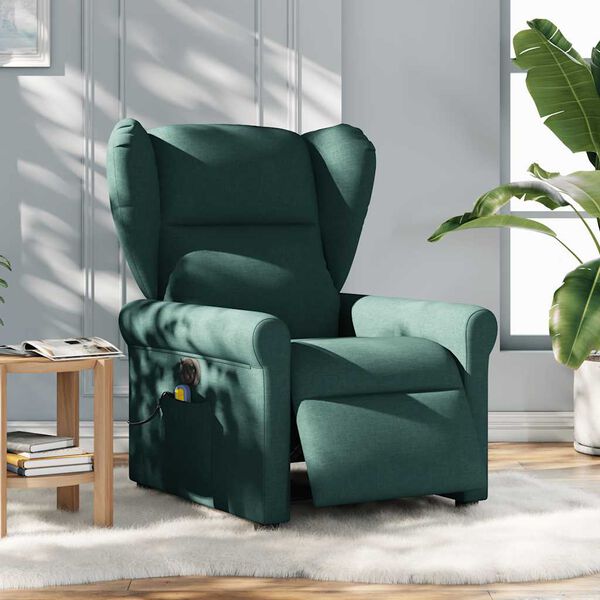 vidaXL Sill&oacute;n reclinable de masaje el&eacute;ctrico tela verde oscuro