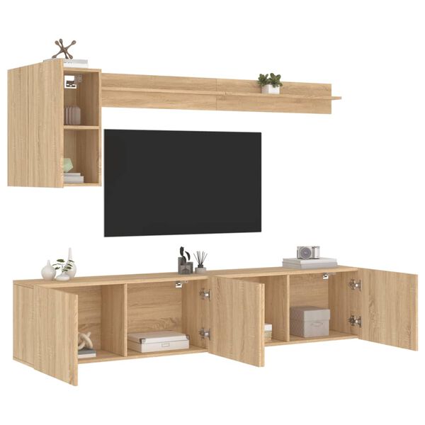 vidaXL Muebles de TV de pared 5 pzas madera de ingenier&iacute;a roble Sonoma