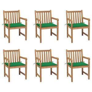 vidaXL Sillas de jard&iacute;n 6 uds madera maciza de teca cojines verde
