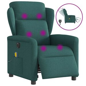 vidaXL Sill&oacute;n reclinable de masaje el&eacute;ctrico tela verde oscuro