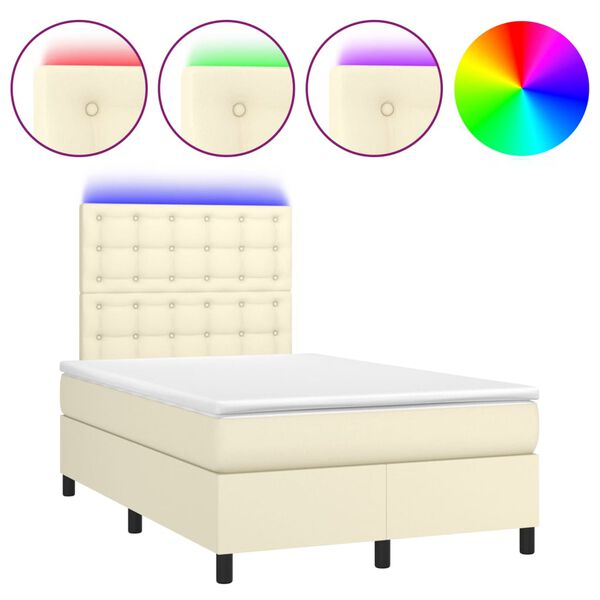 vidaXL Cama box spring colch&oacute;n y LED cuero sint&eacute;tico crema 120x200 cm