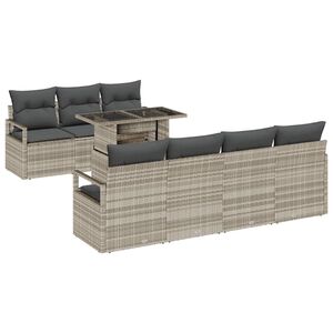 vidaXL Conjunto de sof&aacute; de jard&iacute;n 8 pcs Gris Claro rat&aacute;n sint&eacute;tico