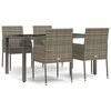 vidaXL Set comedor de jard&iacute;n 5 piezas con cojines rat&aacute;n sint&eacute;tico gris