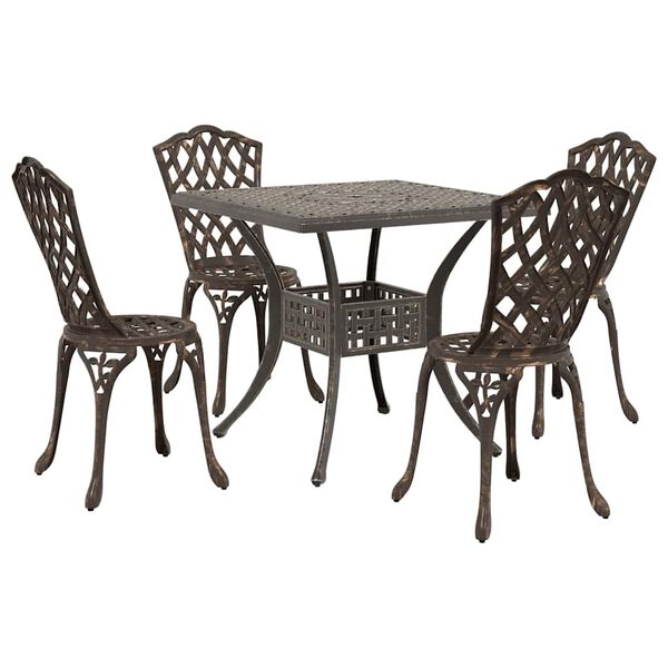 vidaXL Conjunto de mesa de jard&iacute;n 5 pcs Bronce Aluminio fundido