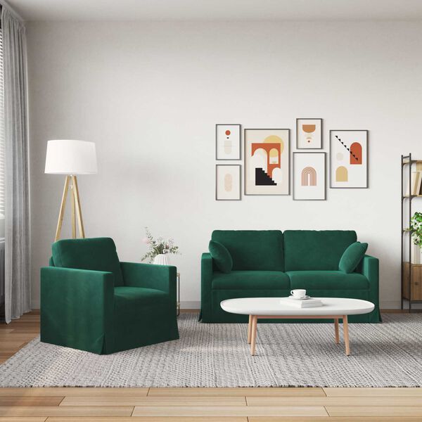 vidaXL Sof&aacute; 2 pcs Verde oscuro 158 x 78 x 80 cm Terciopelo