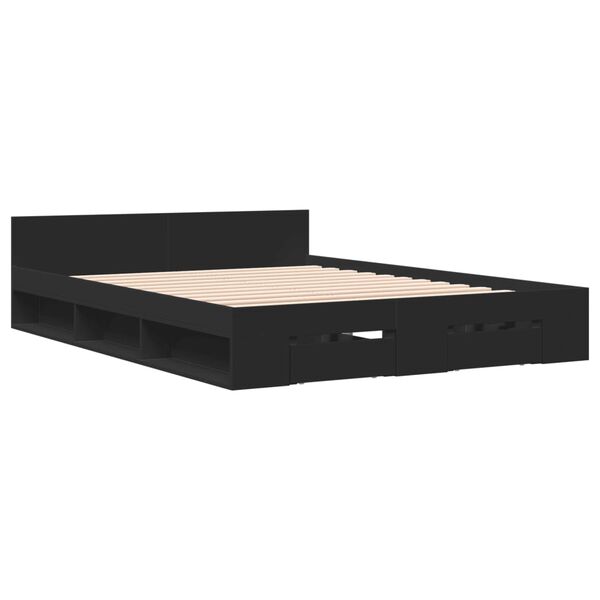 vidaXL Cama con cajones madera de ingenier&iacute;a negro 120x190 cm