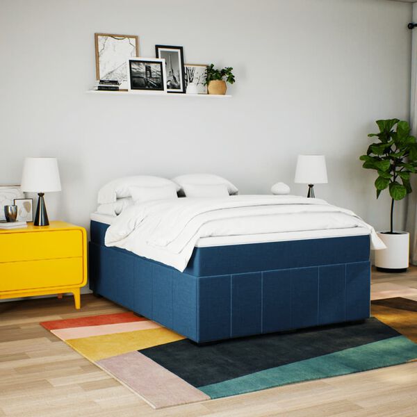 vidaXL Cama box spring con colch&oacute;n tela azul 140x200 cm