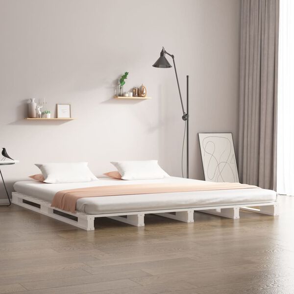vidaXL Cama de palets madera maciza pino blanca Super King 180x200 cm