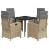 vidaXL Set comedor de jard&iacute;n 5 pzas con cojines rat&aacute;n sint&eacute;tico beige