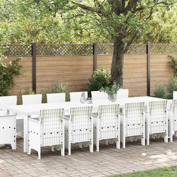 vidaXL Conjunto de Comedor de Jard&iacute;n 15 pcs Blanco Ratan Polt