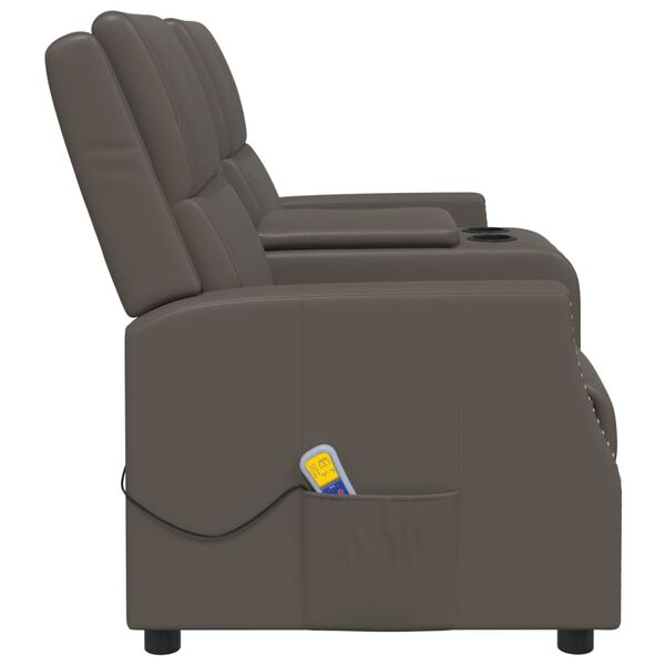 vidaXL Sillón reclinable de masaje de 2 plazas cuero sintético gris