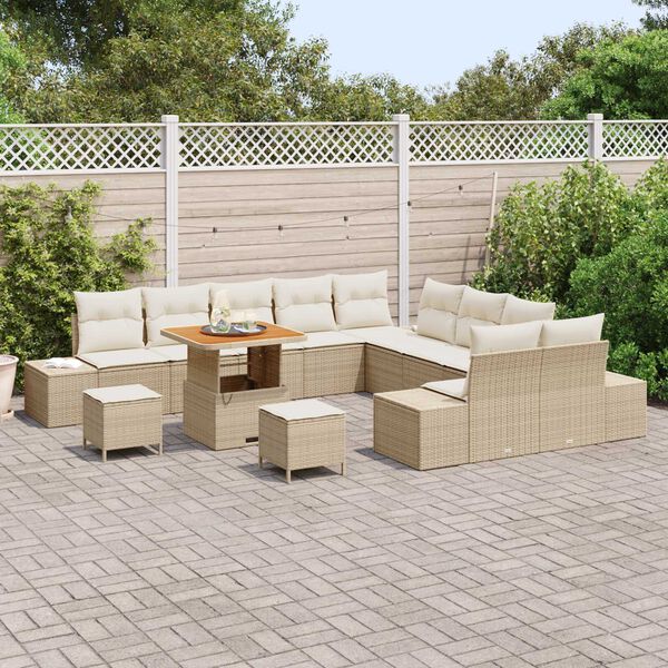 vidaXL Conjunto de sofá de jardín con cojín 13 pcs Beige y Crema