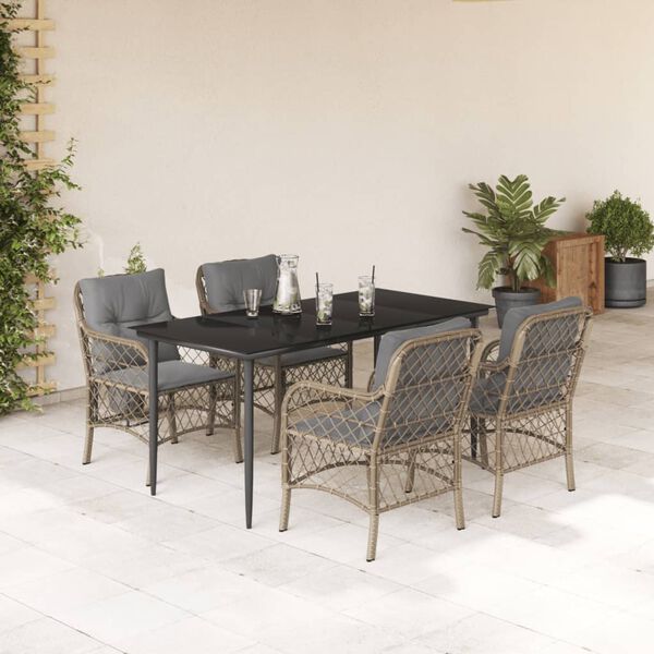 vidaXL Set comedor de jard&iacute;n 5 pzas con cojines rat&aacute;n sint&eacute;tico beige
