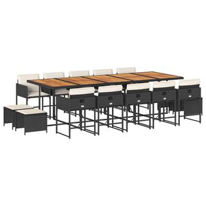 vidaXL Set comedor de jard&iacute;n con cojines 15 pzas rat&aacute;n sint&eacute;tico negro