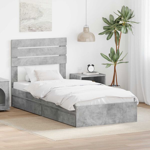 vidaXL Cama con almacenamiento con cabecera Gris Concreto 90 x 200 cm