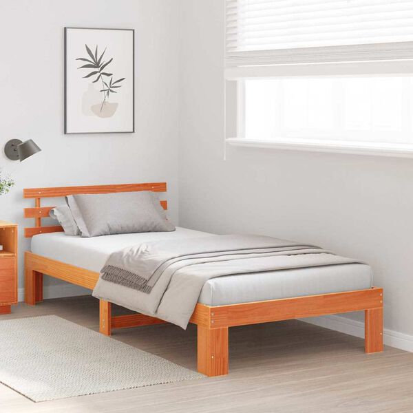 vidaXL Estructura de cama con cabecera Marr&oacute;n cera 80 x 200 cm