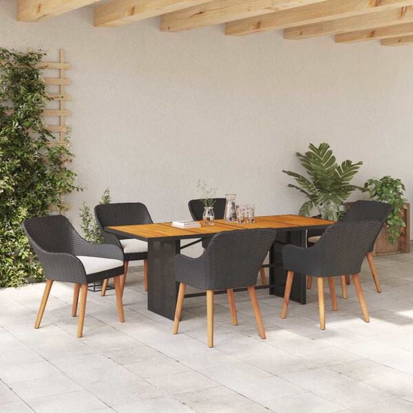 vidaXL Conjunto de Comedor de Jardín con cojín 7 pcs Negro y marrón
