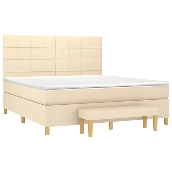 vidaXL Cama box spring con colch&oacute;n tela color crema 180x200 cm