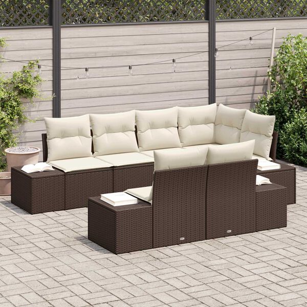 vidaXL Conjunto de sof&aacute;s de jard&iacute;n 7 pcs Marr&oacute;n y crema