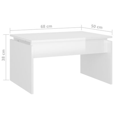 vidaXL Mesa de centro madera contrachapada blanco brillante 68x50x38cm