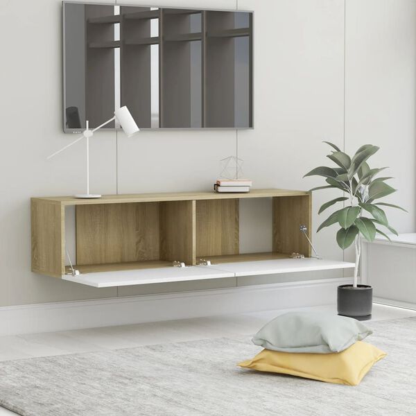 vidaXL Mueble para TV madera contrachapada blanco y roble 120x30x30 cm