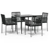 vidaXL Set comedor jard&iacute;n 5 pzas y cojines acero rat&aacute;n sint&eacute;tico negro