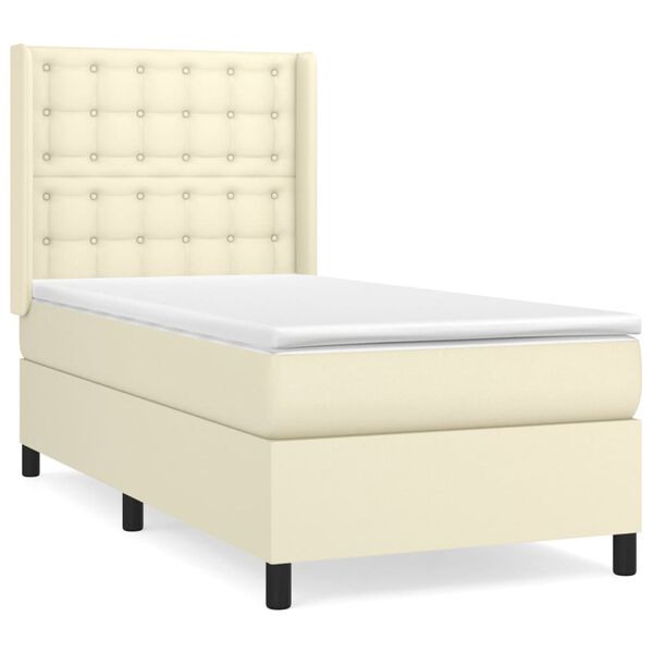 vidaXL Cama box spring con colch&oacute;n cuero sint&eacute;tico crema 90x190 cm