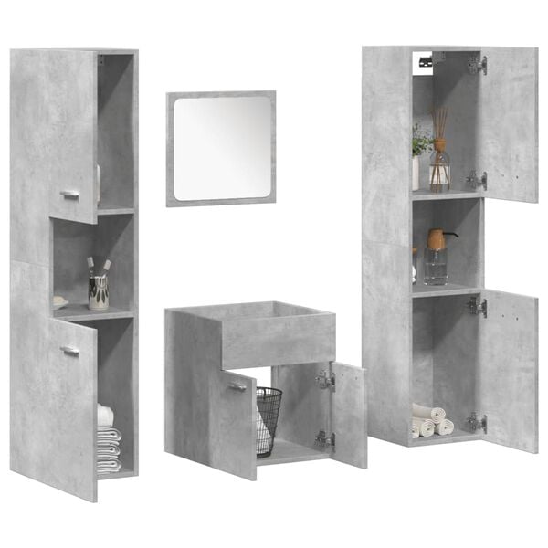 vidaXL Juego muebles de baño 4 pzas madera contrachapada gris hormigón