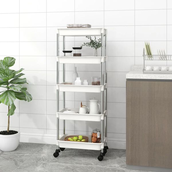 vidaXL Carrito de cocina 5 niveles hierro y ABS blanco 42x29x128 cm
