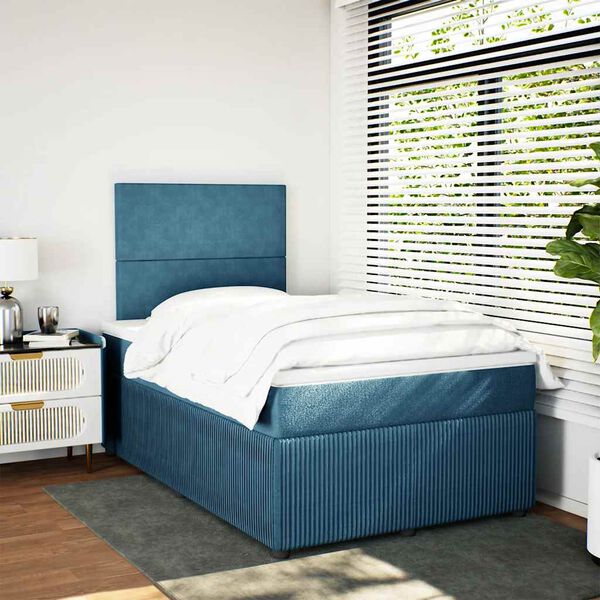 vidaXL Cama box spring con colch&oacute;n terciopelo azul oscuro 120x200 cm