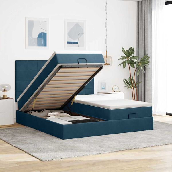 vidaXL Estructura de cama otomana colchones terciopelo azul oscuro