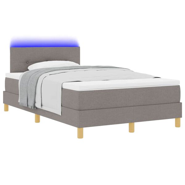 vidaXL Cama Box Spring LED con colch&oacute;n con LED Taup&eacute; 120 x 190 cm tela