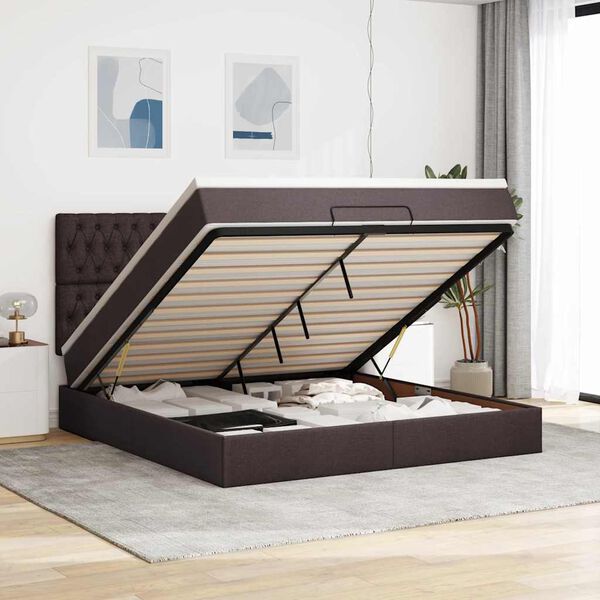 vidaXL Estructura cama otomana colch&oacute;n tela marr&oacute;n oscuro 180x200cm