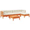 vidaXL Set de sof&aacute;s jard&iacute;n 6 pzas con cojines madera pino marr&oacute;n cera