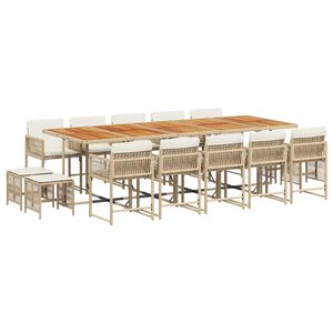 vidaXL Set comedor de jard&iacute;n con cojines 15 pzas rat&aacute;n sint&eacute;tico beige