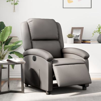 vidaXL Sillón reclinable eléctrico de cuero auténtico gris
