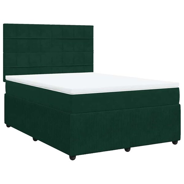 vidaXL Cama box spring con colch&oacute;n terciopelo verde oscuro 160x200 cm