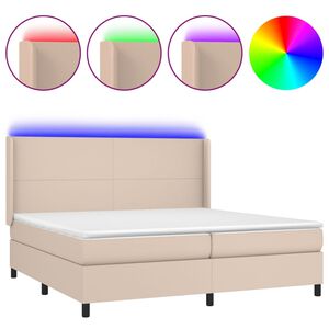 vidaXL Cama box spring colch&oacute;n LED cuero sint&eacute;tico capuchino 200x200cm