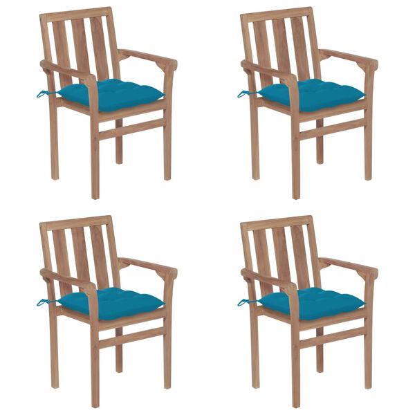 vidaXL Sillas de jardín apilables 4 uds madera maciza teca con cojines