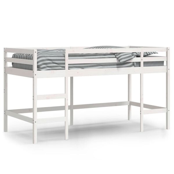 vidaXL Cama alta de niños escalera madera maciza pino blanco 80x200 cm