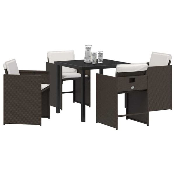 vidaXL Conjunto de Comedor de Jard&iacute;n 5 pcs Marr&oacute;n rat&aacute;n sint&eacute;tico