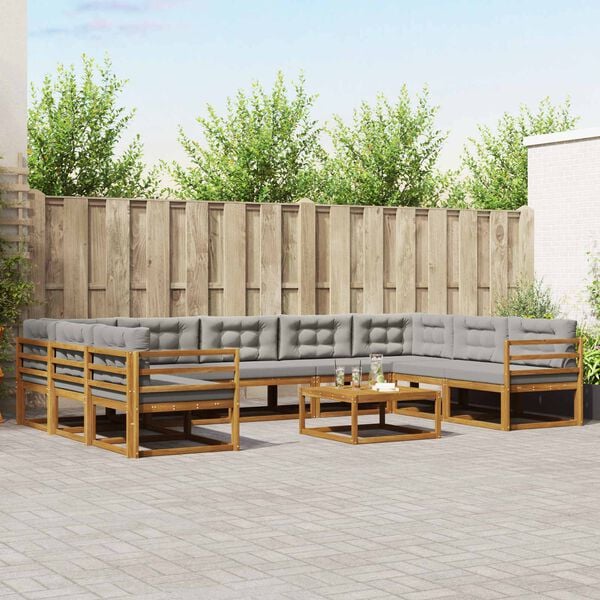 vidaXL Conjunto de sof&aacute;s de exterior 10 pcs Gris Natural y Claro
