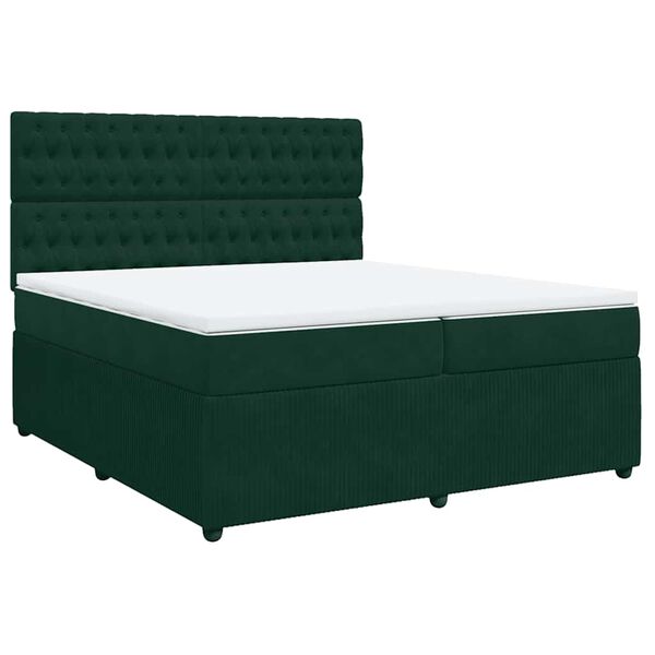 vidaXL Cama box spring con colch&oacute;n terciopelo verde oscuro 200x200 cm